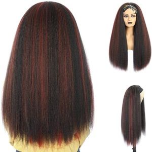 Kinky Straight Headband Wig 24 Inch Black/Red
